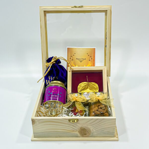 Karwa Chauth Special: Gift Box with Chocolates, Oh Cha Tea, Crystal Brass diya candle and More - Image 4