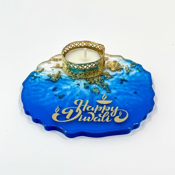 Charming blue: resin coaster with Diya holder for Diwali moments (L 4.5 x W 4.5 inches) - Image 2