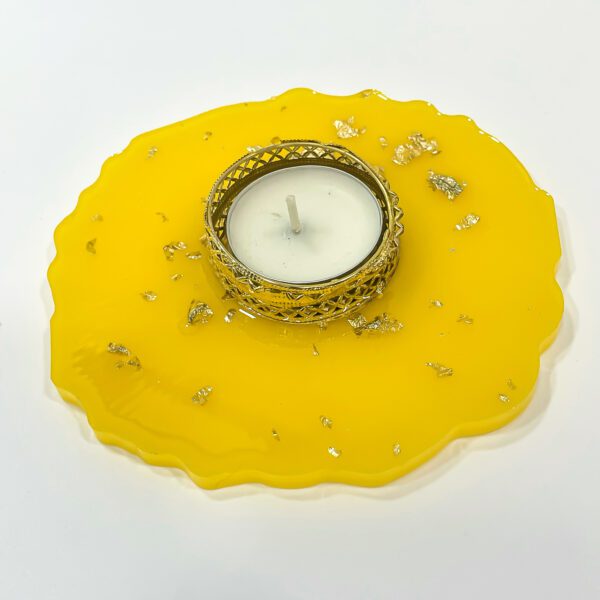 Yellow daisy: handmade resin candle holder or diya holder (L 4.5 x W 4.5 inches) - Image 2