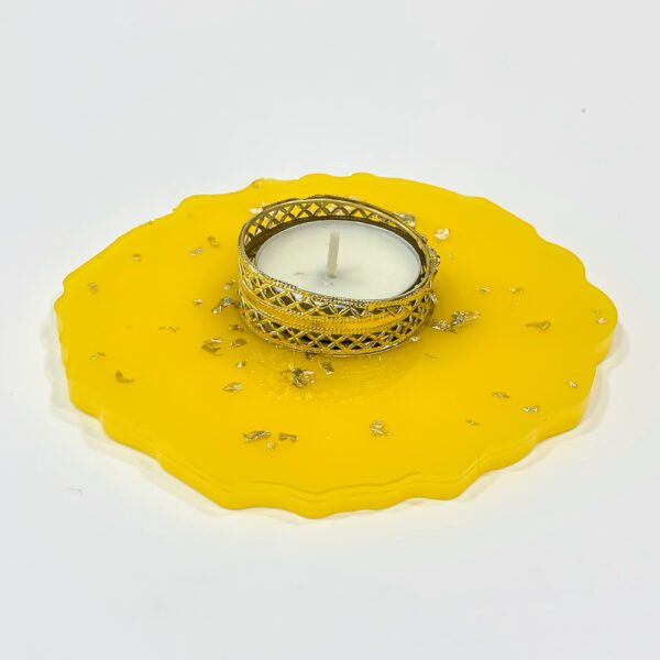 Yellow daisy: handmade resin candle holder or diya holder (L 4.5 x W 4.5 inches) - Image 3