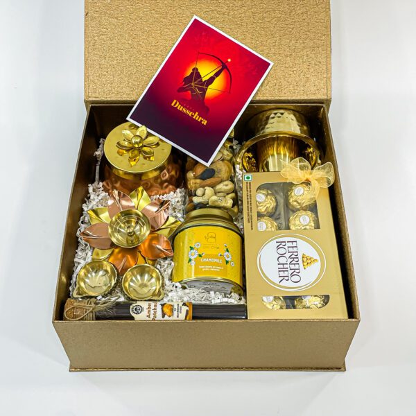 Perfect Dhanteras Gift Set: Oh Cha Tea, Mixed Nuts Bottle, Decorative Copper Bowl, and More - Image 6