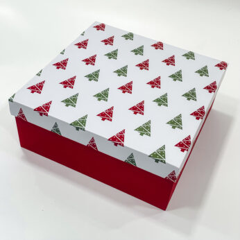 Empty Christmas Gift Box with Festive Red and Green Xmas Tree Design | 9x9x3.5 Inches | Smart Board Material