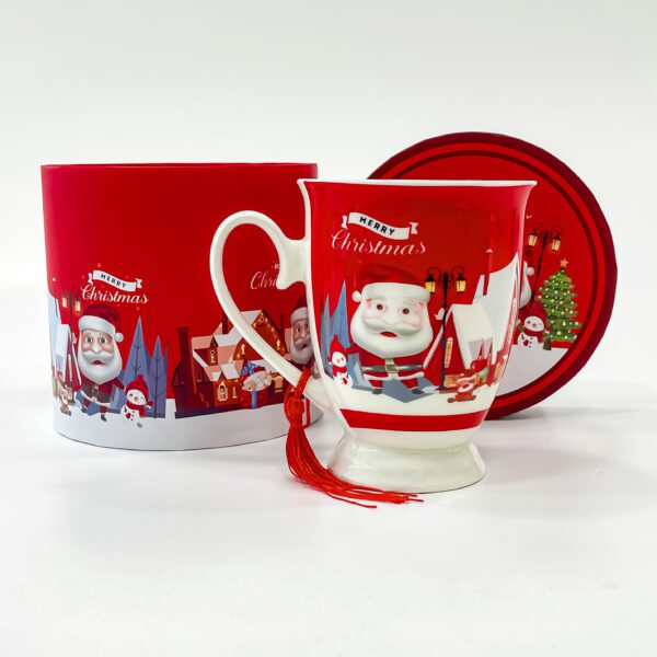 Vibrant Red Christmas Mug Set in Cylindrical Box | 5x5x4.5 Dimensions - Image 2