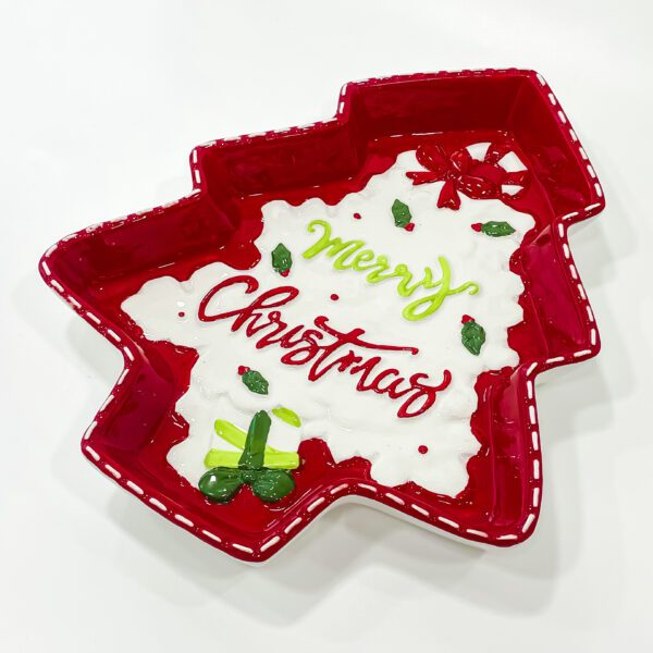 Christmas Special Ceramic Xmas Tree Plate Red & White colored | 8.5x10x1.5 - Image 2