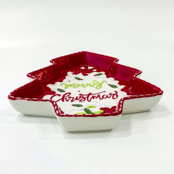 Christmas Special Ceramic Xmas Tree Plate Red & White colored | 8.5x10x1.5 - Image 3