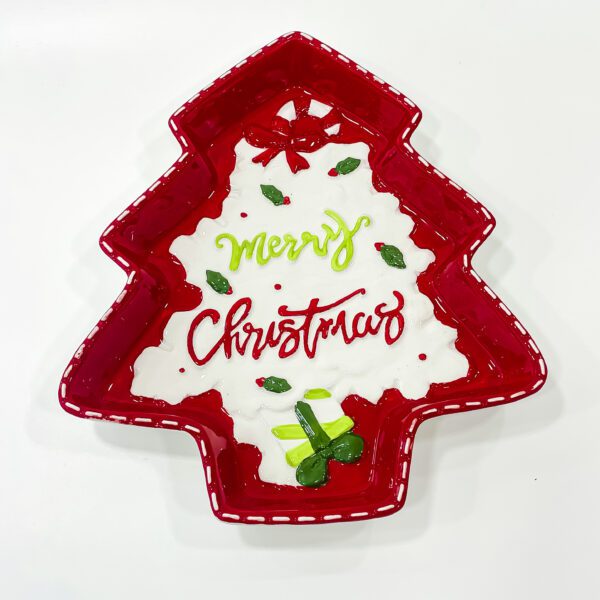 Christmas Special Ceramic Xmas Tree Plate Red & White colored | 8.5x10x1.5 - Image 4