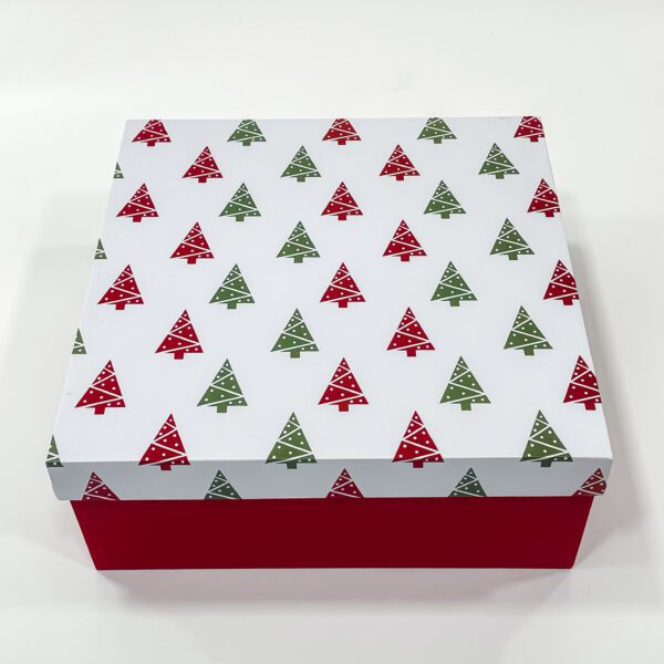 Empty Christmas Gift Box with Festive Red and Green Xmas Tree Design | 9x9x3.5 Inches | Smart Board Material - Image 2