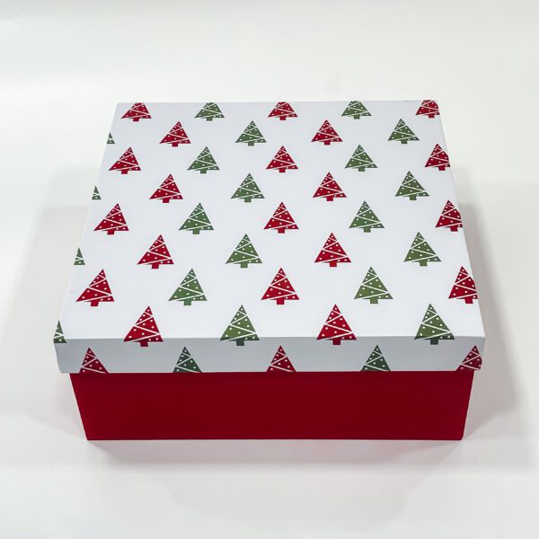 Empty Christmas Gift Box with Festive Red and Green Xmas Tree Design | 9x9x3.5 Inches | Smart Board Material - Image 3