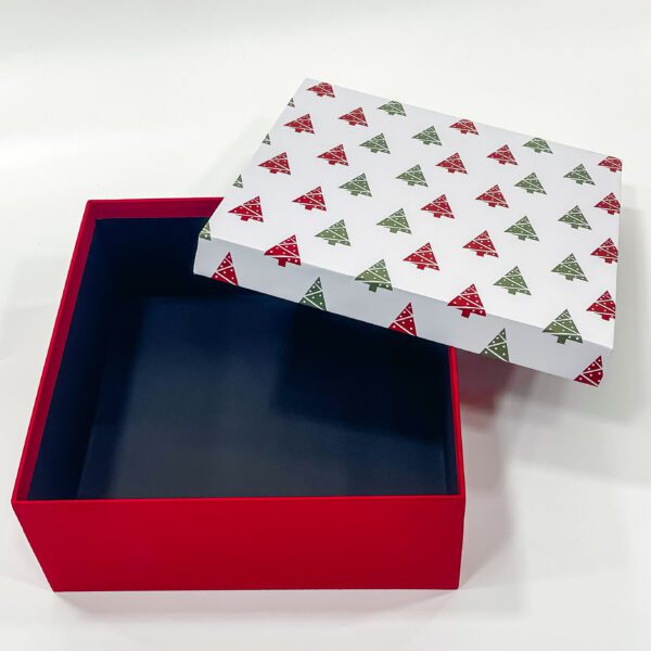 Empty Christmas Gift Box with Festive Red and Green Xmas Tree Design | 9x9x3.5 Inches | Smart Board Material - Image 4