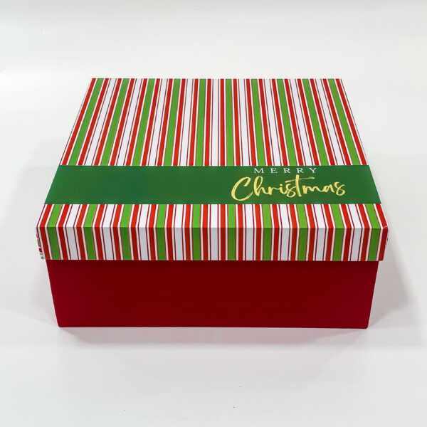 Empty Christmas Boxes with Merry Xmas Printed Red and Green Stripped Boxes - Image 2