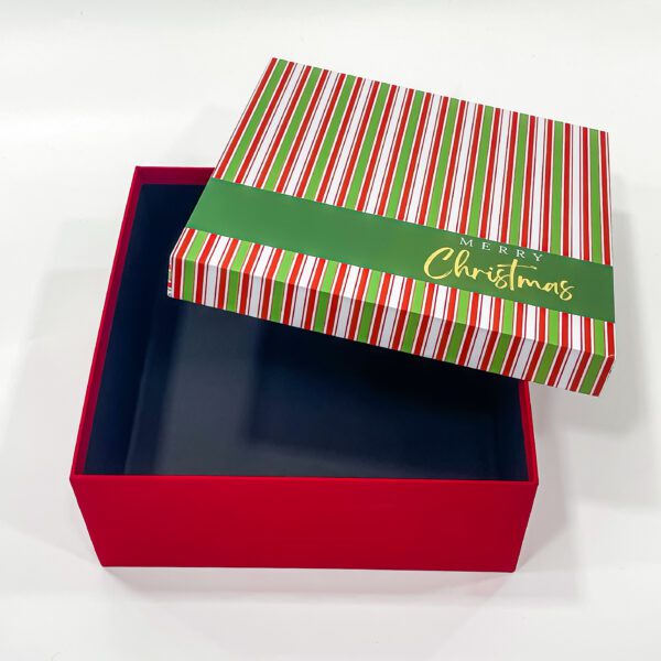 Empty Christmas Boxes with Merry Xmas Printed Red and Green Stripped Boxes - Image 3