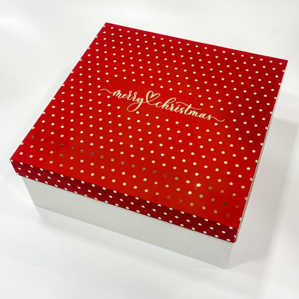 Elegance Unwrapped with Merry Christmas Text in Gold Foil Printed Red Colored Empty Gift Boxes for Christmas - Dimension 9x9x3.5 - Image 2