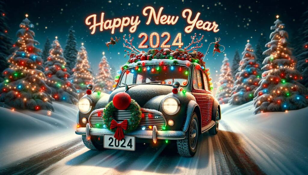 Happy New year Christmas Car