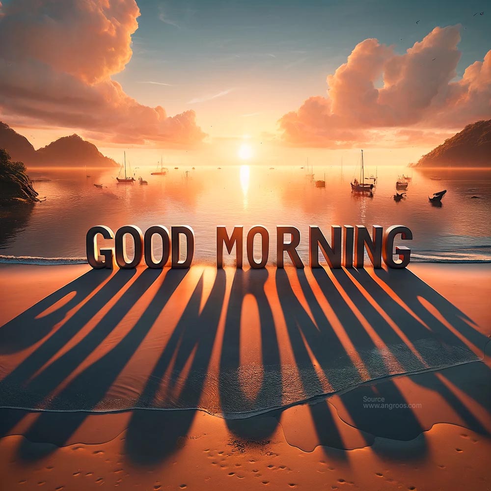 DALL┬╖E 2024 05 18 08.08.37 A visually captivating good morning wish image featuring a breathtaking sunrise over a tranquil beach. The Good Morning text is prominently displaye India's Favourite Online Gift Shop