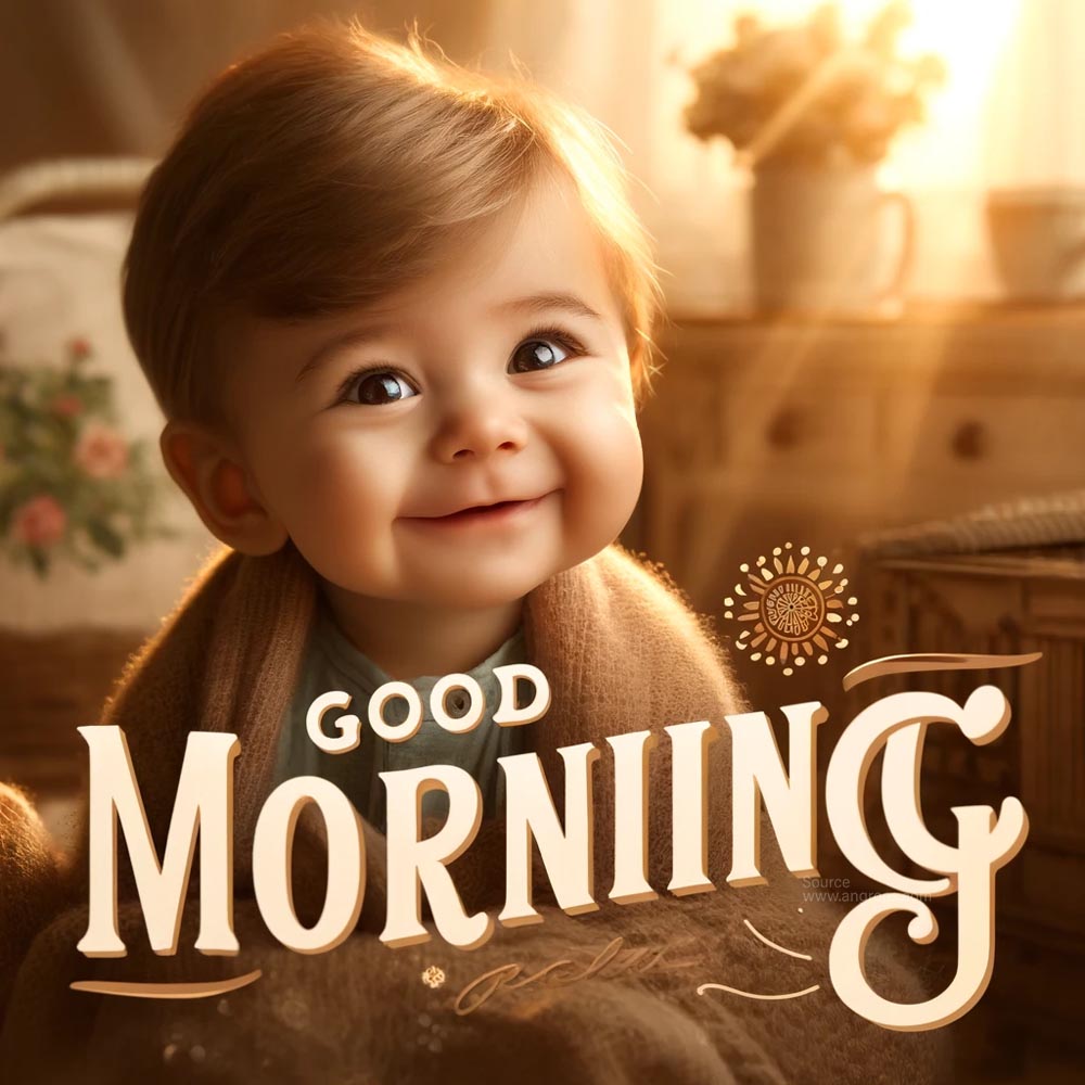 DALL┬╖E 2024 05 18 08.10.43 A heartwarming good morning wish image featuring a cute baby boy. The scene captures the baby boy smiling or laughing wrapped in a cozy blanket or si India's Favourite Online Gift Shop