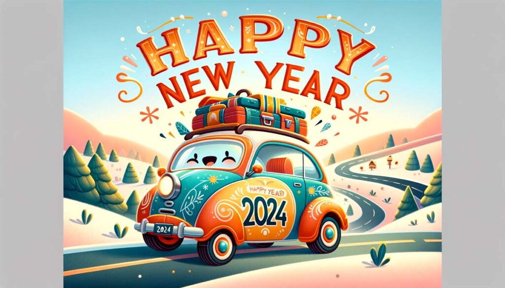 Happy New year Cartoon Car