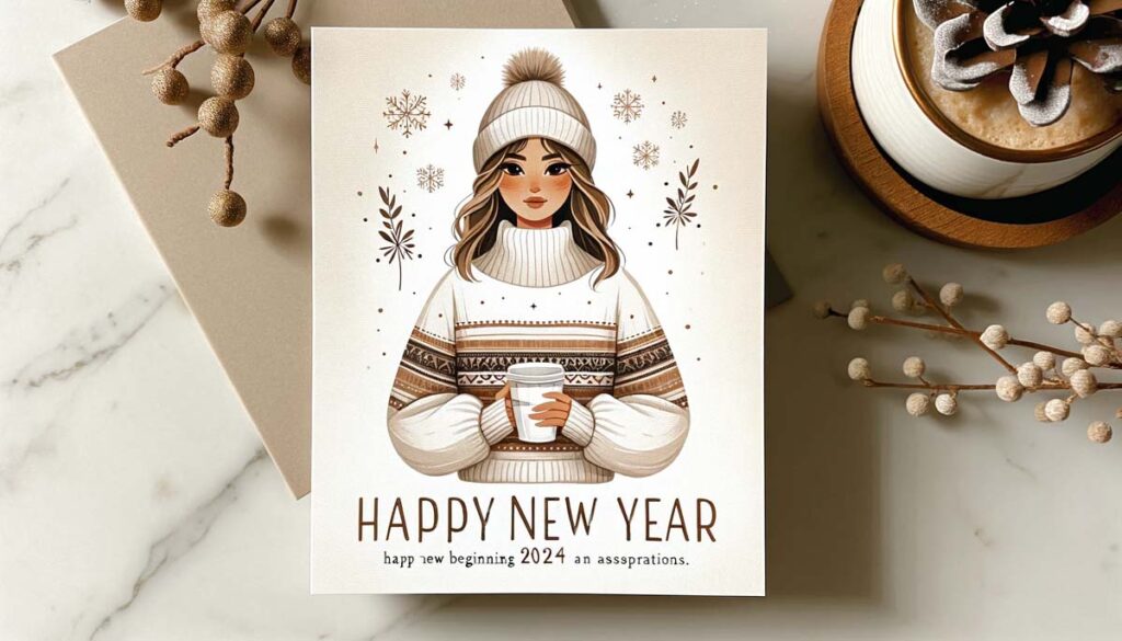 Happy new year girl vector card