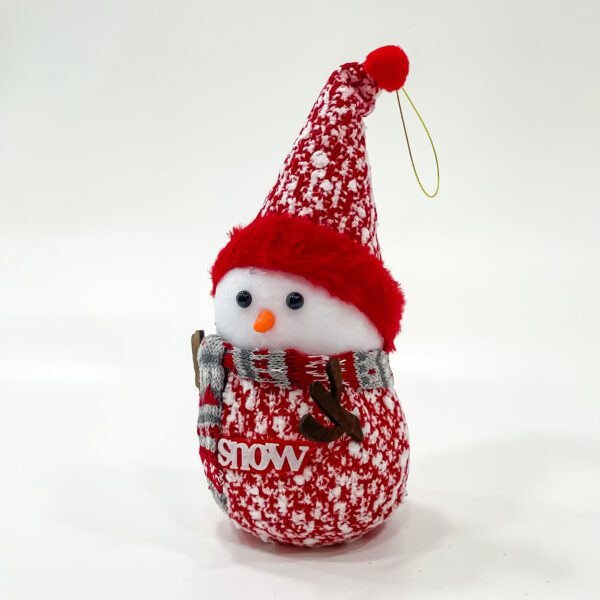 Cheerful Snowman Plush: Festive Red & White Tree Ornament (4x3.5x10) - Image 2