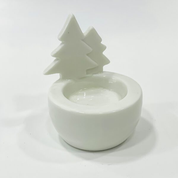 Christmas Charm: White Ceramic Candle Holder for Festive Elegance (3 1/4x1 1/2x3) - Image 2