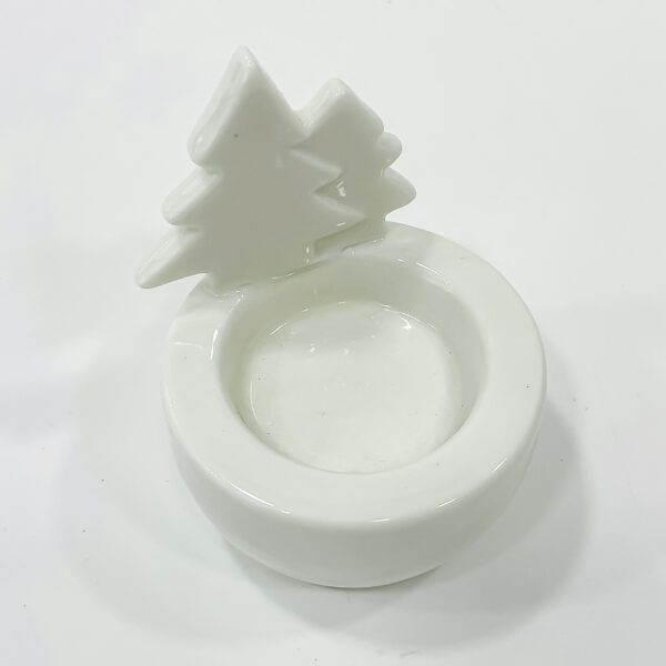 Christmas Charm: White Ceramic Candle Holder for Festive Elegance (3 1/4x1 1/2x3) - Image 3