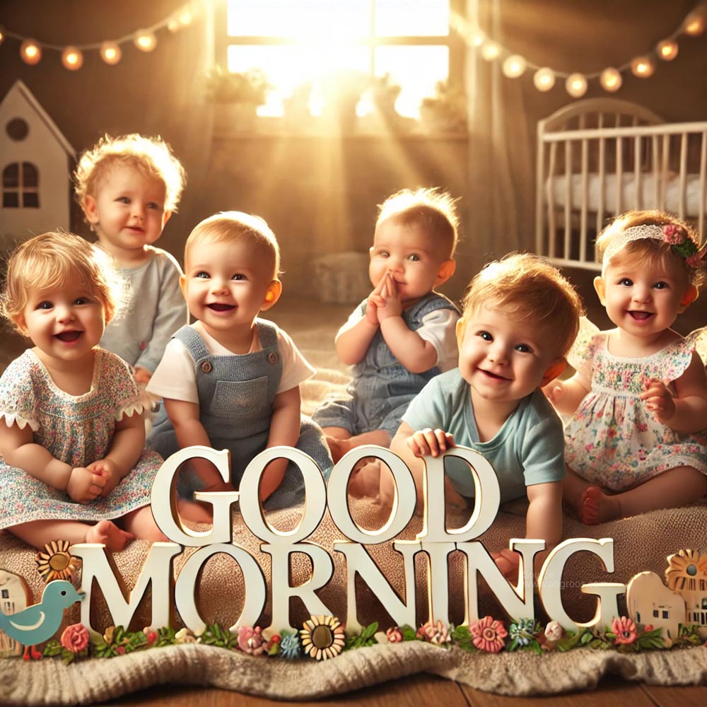 good morning image featuring a group of adorable babies India's Favourite Online Gift Shop