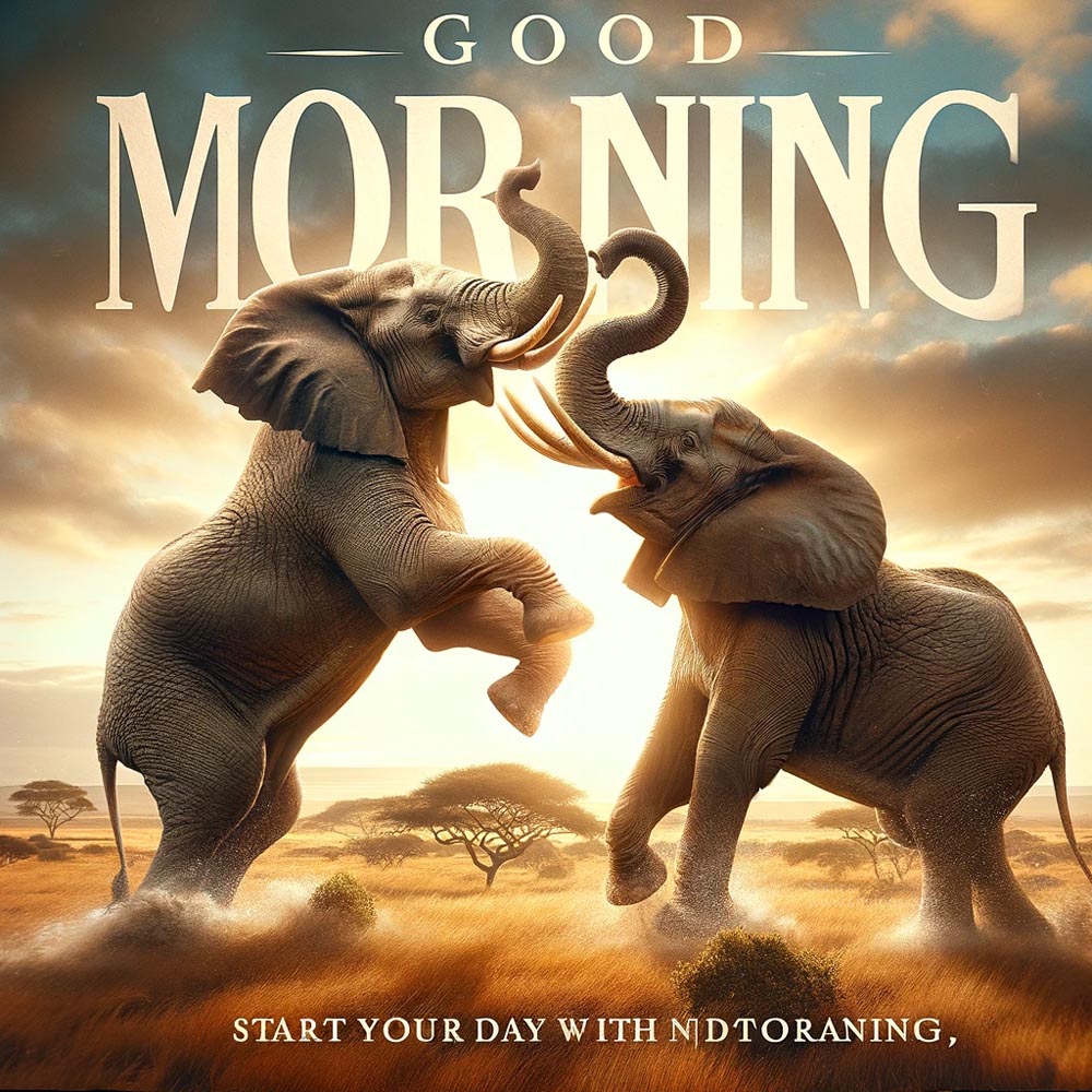 good morning wish image featuring two elephants rearing India's Favourite Online Gift Shop