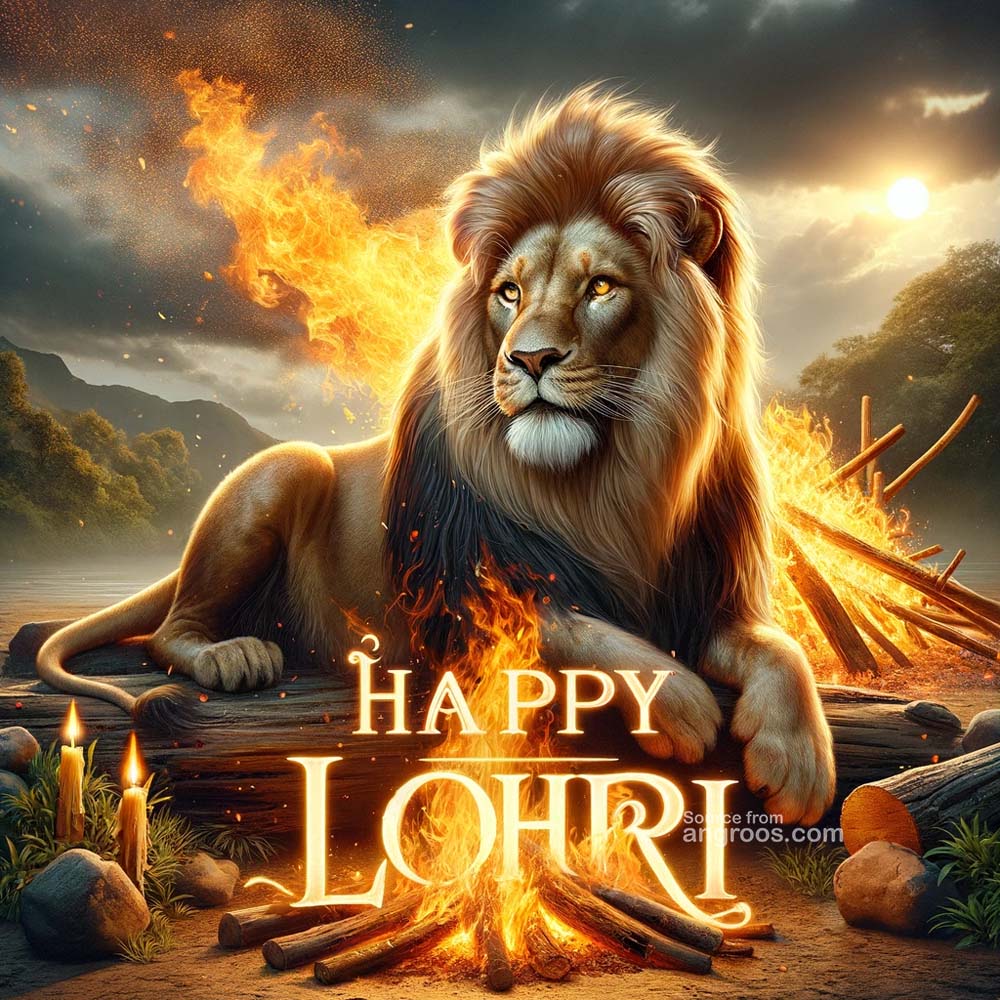 Lohri bonfire with lion