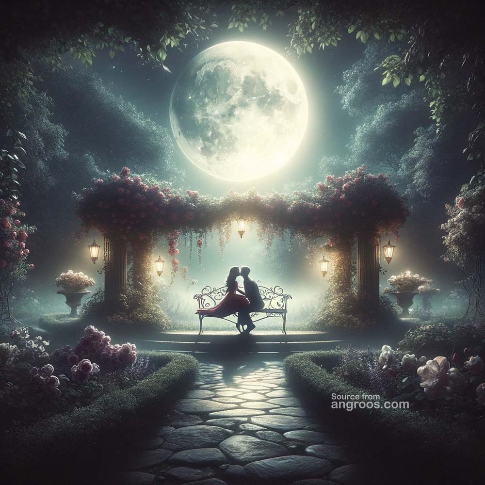 Happy Valentines Day Wishes-a moonlight garden scene