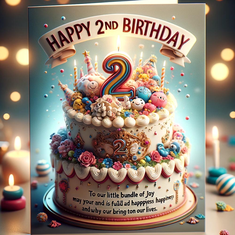 DALL┬╖E 2024 05 20 22.31.49 An ultra realistic birthday greeting card for a second birthday featuring a beautifully decorated 2nd birthday cake. The card displays Happy 2nd Bir India's Favourite Online Gift Shop