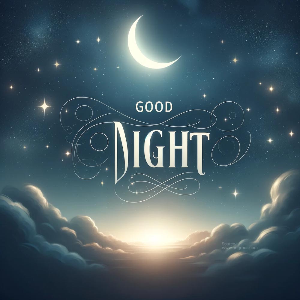 DALL┬╖E 2024 05 30 09.31.52 A serene background featuring a tranquil night sky filled with twinkling stars and a soft glow from a crescent moon. The text Good Night is prominen India's Favourite Online Gift Shop