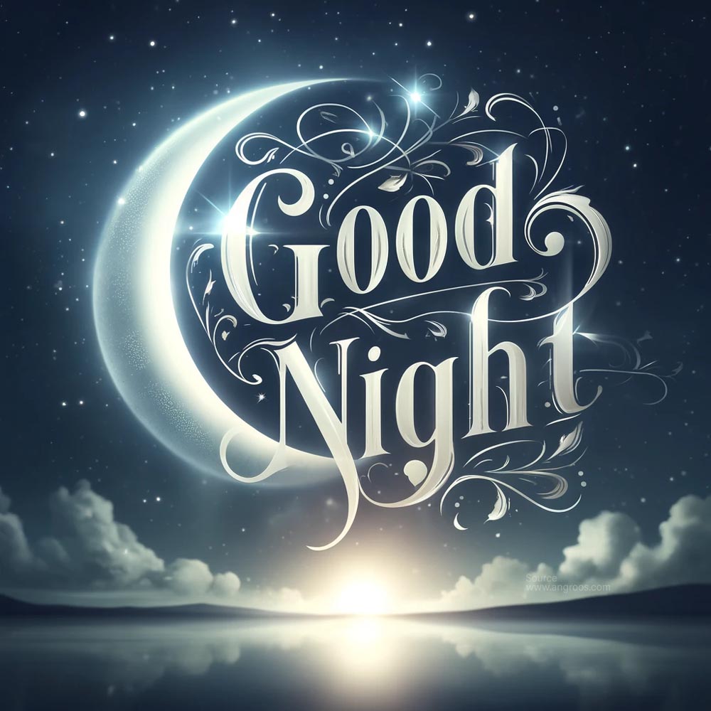 DALL┬╖E 2024 05 30 09.32.12 A serene background with a tranquil night sky filled with twinkling stars and a soft glow from a crescent moon. The text Good Night is prominently d India's Favourite Online Gift Shop