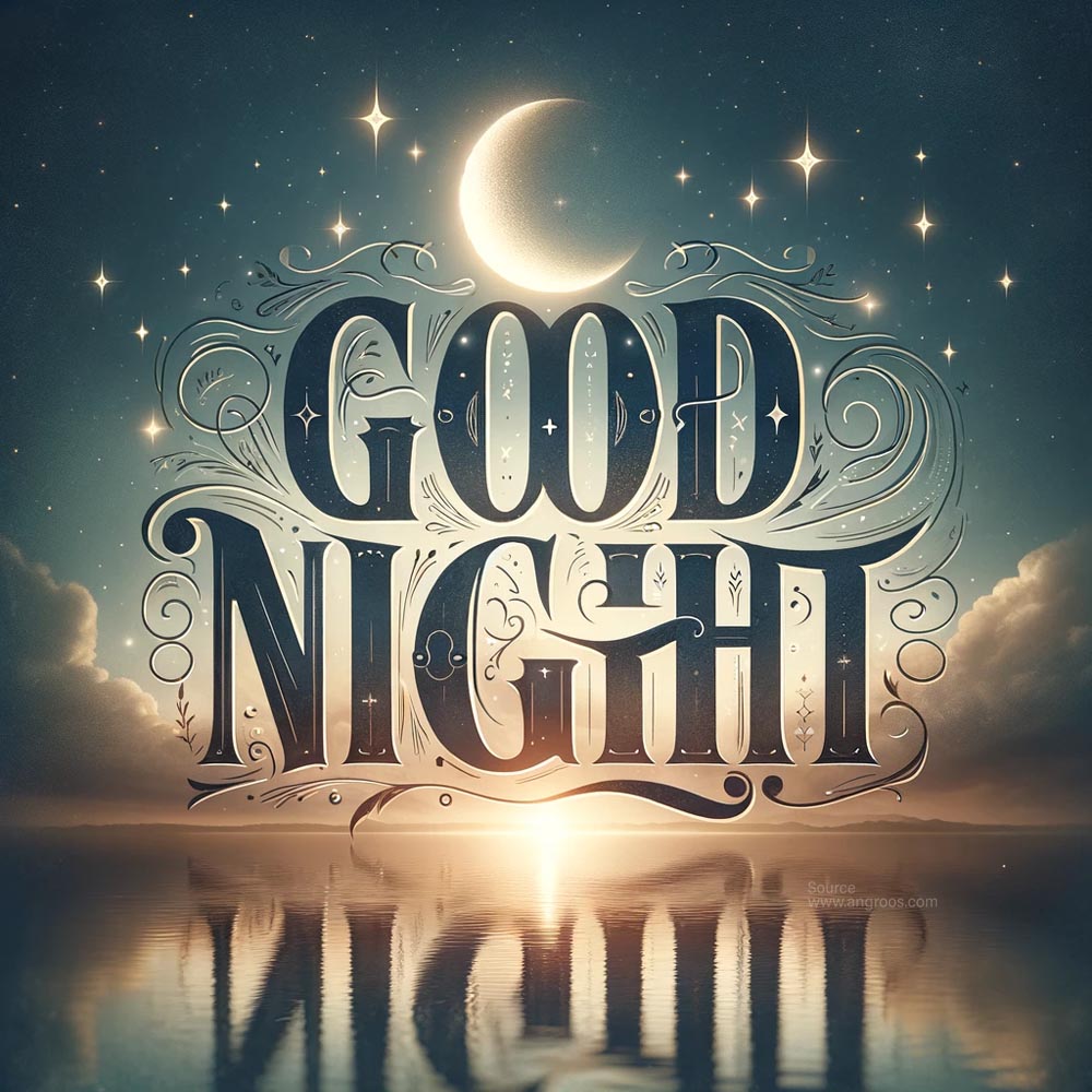 DALL┬╖E 2024 05 30 09.32.14 A serene background with a tranquil night sky filled with twinkling stars and a soft glow from a crescent moon. The text Good Night is prominently d India's Favourite Online Gift Shop