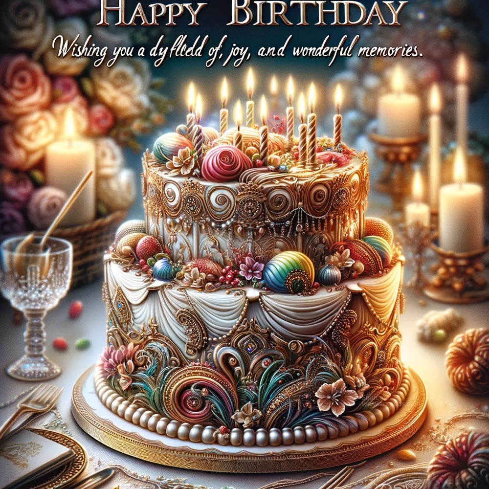 birthday greeting card featuring a stunningly decorated birthday cake India's Favourite Online Gift Shop