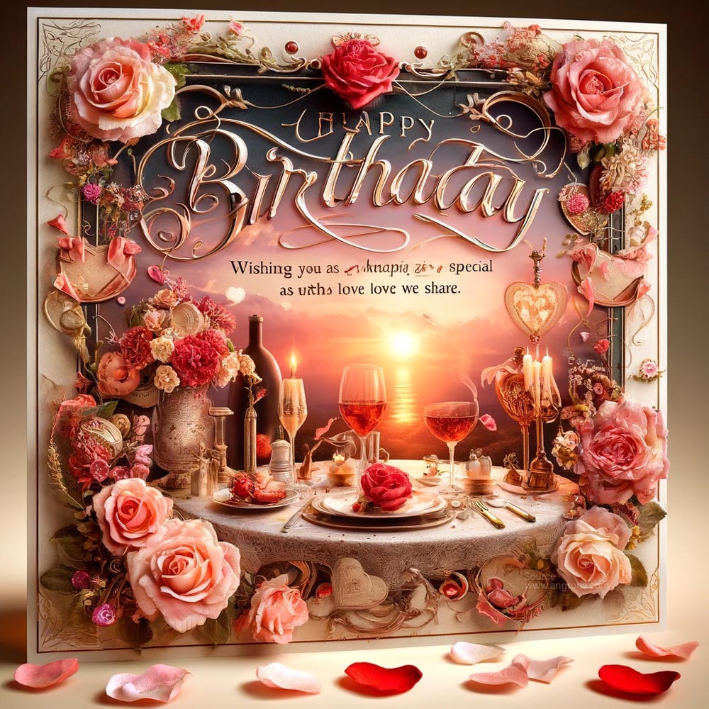 birthday greeting card with a romantic design.