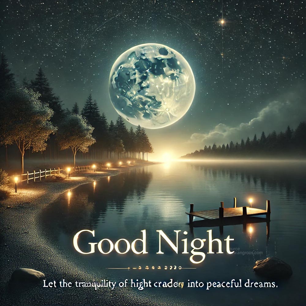 serene good night image featuring a calm starry night sky with a glowing crescent moon India's Favourite Online Gift Shop