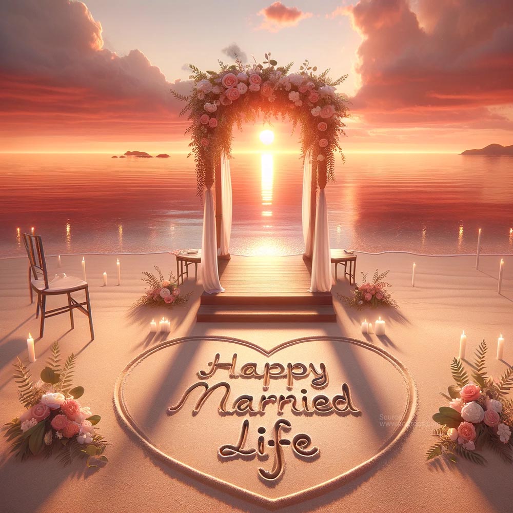 Happy Married Life written in the sand India's Favourite Online Gift Shop