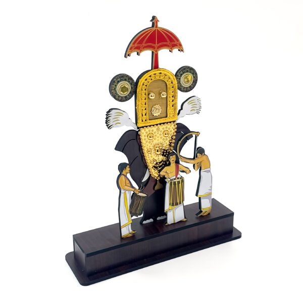 Traditional pooram elephant stand with Vadhyamelam (Wooden) - 11.41 x 7.48 x 2.36 Inches - Image 2