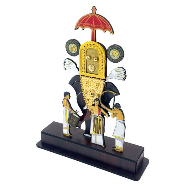 Traditional pooram elephant stand with Vadhyamelam (Wooden) - 11.41 x 7.48 x 2.36 Inches - Image 3