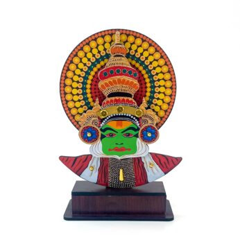 Handcrafted wooden Kathakali stand with a colorful kireedam (24 x 16 x 6.5 cm)