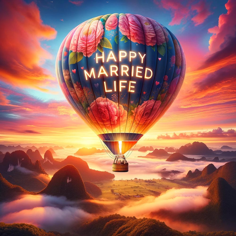 realistic image featuring a hot air balloon in a beautiful sky,