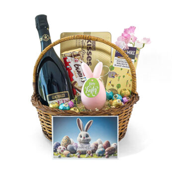 Blissful easter egg gift hamper filled with sparkling grape juice, chocolates, and more