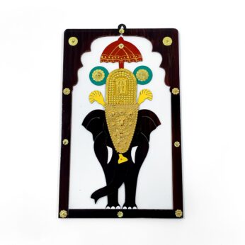 Kerala pooram elephant frame with nettipattam, thidambu, and venchamaram (H 14.5 x L 9 x W 0.5inc)