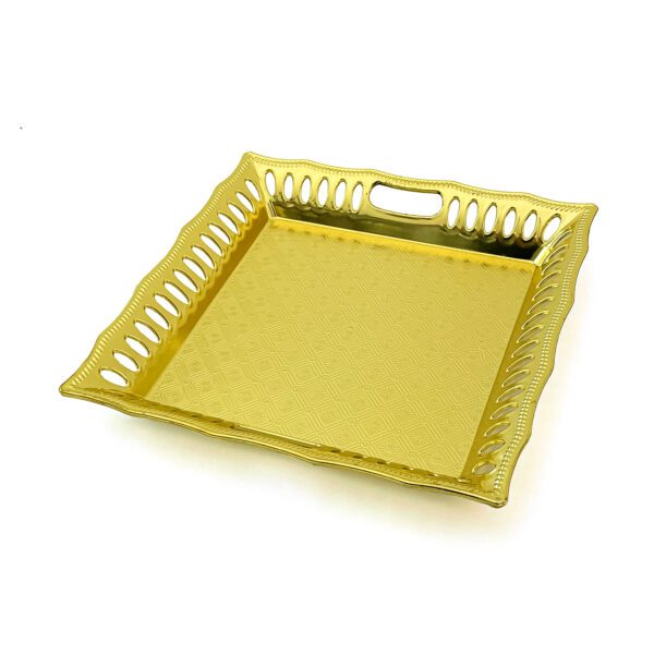 Gold plated tray for Vishu Kani items decorations (L 9.44 x W 9.44 inch) - Image 2