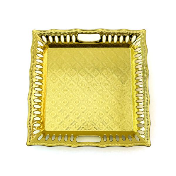 Gold plated tray for Vishu Kani items decorations (L 9.44 x W 9.44 inch) - Image 4