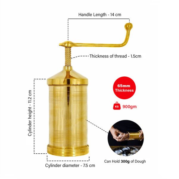 Traditional Brass Sev Sancha machine/ Chakli/Idiyappam maker (Height - 7.5 Inch, 900 gm) - Image 3