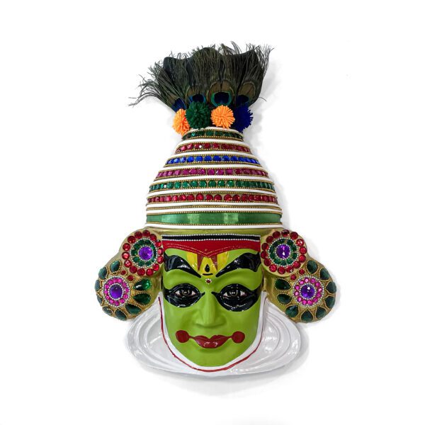 Vibrant and Authentic Kathakali Krishna Face Wall Hanging Decor (Height - 18.5 inch) - Image 4