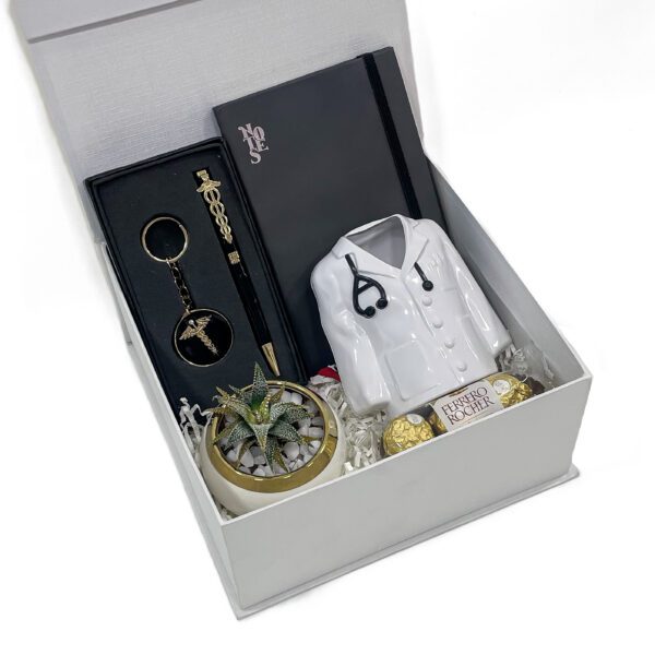 Thoughtful gifts for medical professionals filled with a Note pad, Doctor coat pen stand, and more - Image 3