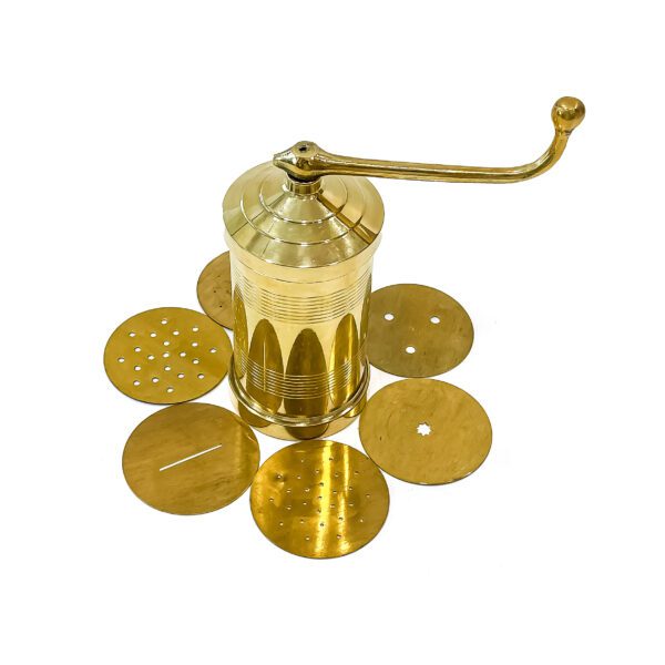 Premium quality brass murukku/idiyappam/chakli maker with 6 pattern discs (Height 6.6 Inch, 600 gm) - Image 4