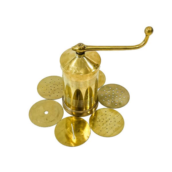 Golden brass sev sancha for Idiyappam, murukku, Chakli, and other tasty snacks (Height - 6 inches, 450 gm) - Image 4