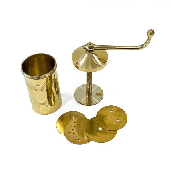 Pure brass idiyappam and murukku press maker with 6 pattern discs (Height- 6 Inches, 400 gm) - Image 5